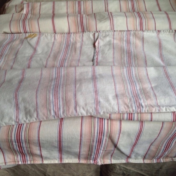 VINTAGE 1920s French Farmhouse Ticking Pink & Red Panel Antique Fabric, 72"x 83" - Picture 3 of 5